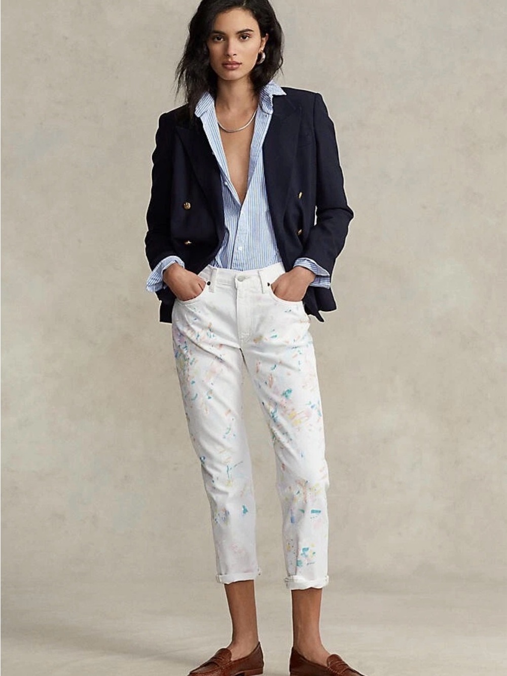 Ralph Lauren White Paint-Splatter Ankle Jeans